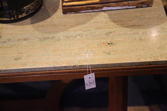 Sir Edward Brantwood Maufe (1882-1974). A walnut Swedish green marble topped refectory table, made by Crossley and Brown, L.6ft 6in.